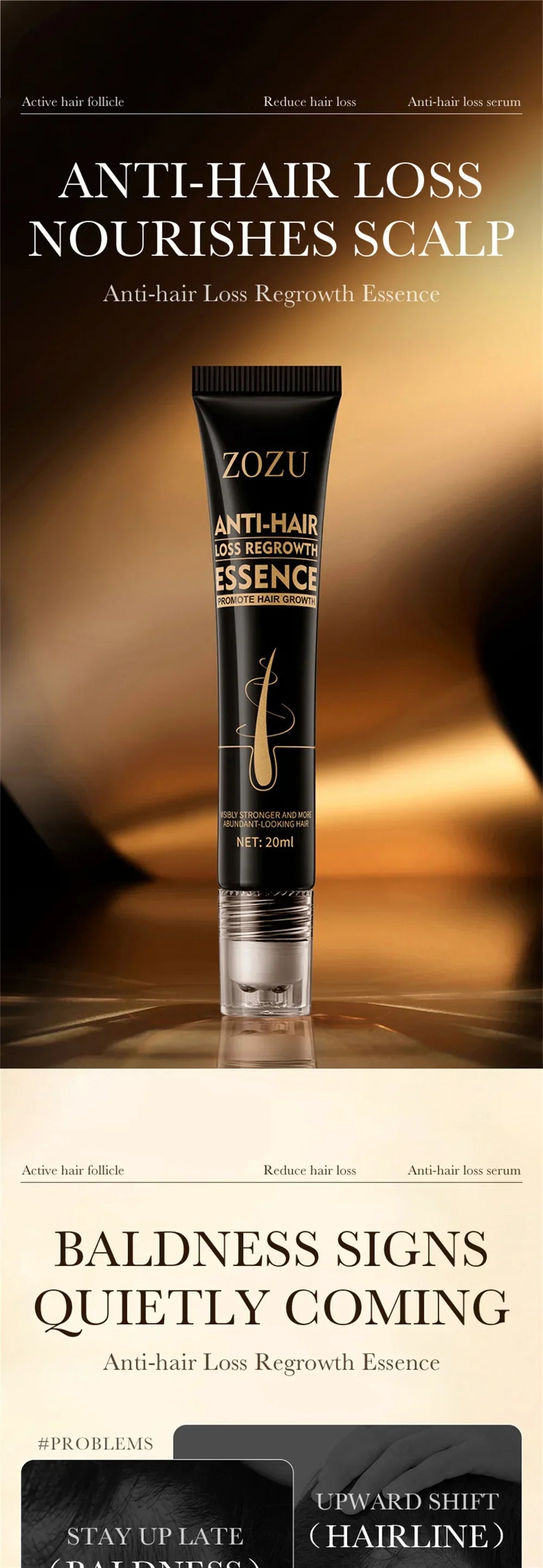 ZOZU Anti Hair Loss Regrowth Essence, Biotin Treatment, Thick Hair