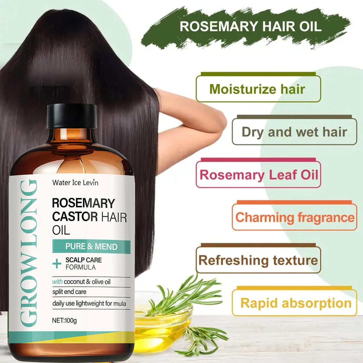 ROSEMARY CASTOR Hair Oil, Scalp Care Formula