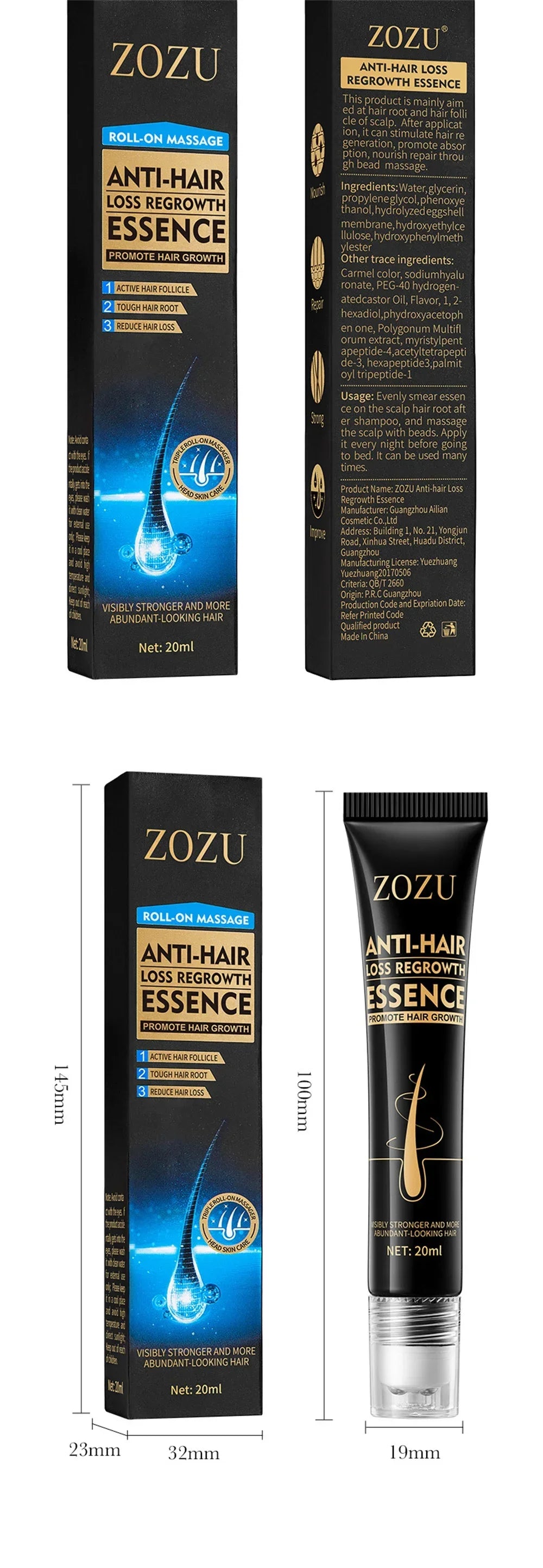 ZOZU Anti Hair Loss Regrowth Essence, Biotin Treatment, Thick Hair
