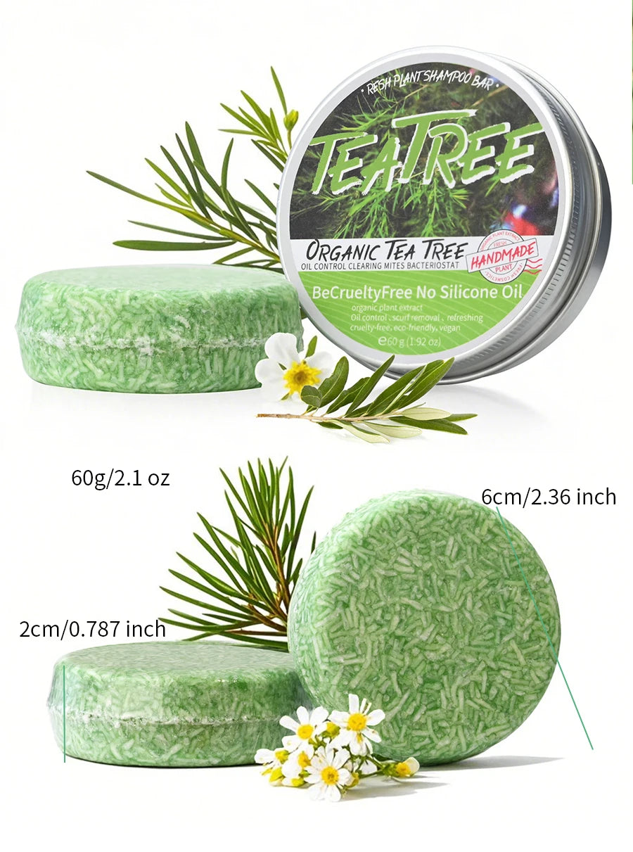 TEA TREE Organic Shampoo Bar, Oil & Dandruff Control, Strong Thick Hair