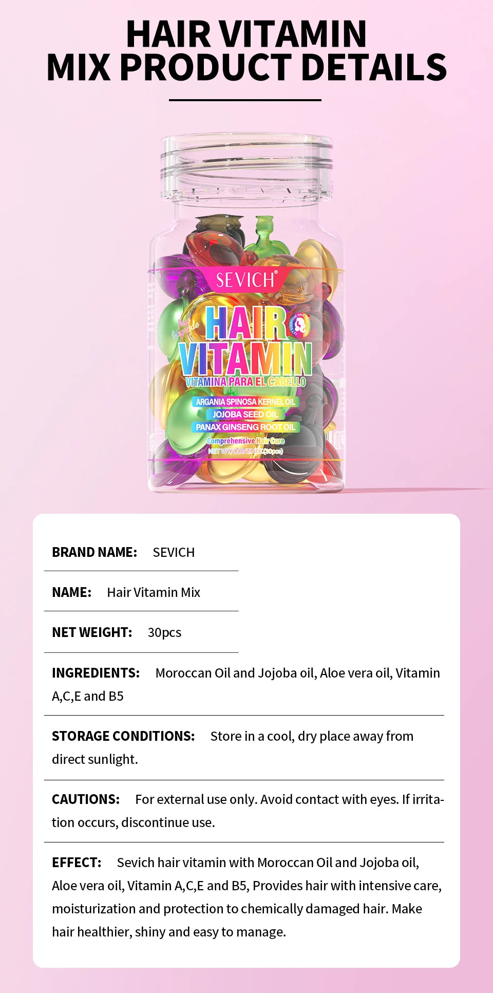 SEVICH HAIR VITAMIN Capsules, Essential Oils + Vitamins ACE/B5