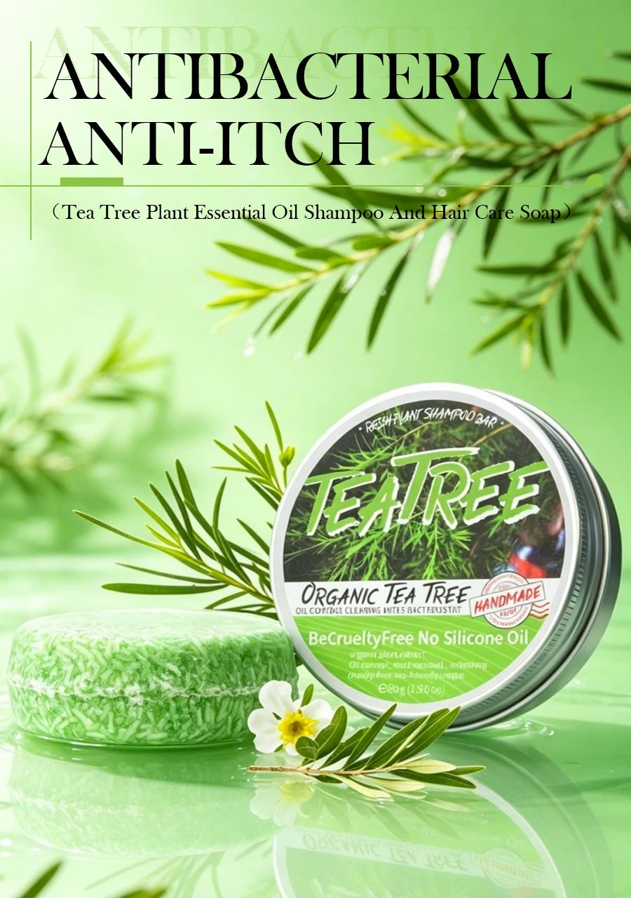 TEA TREE Organic Shampoo Bar, Oil & Dandruff Control, Strong Thick Hair