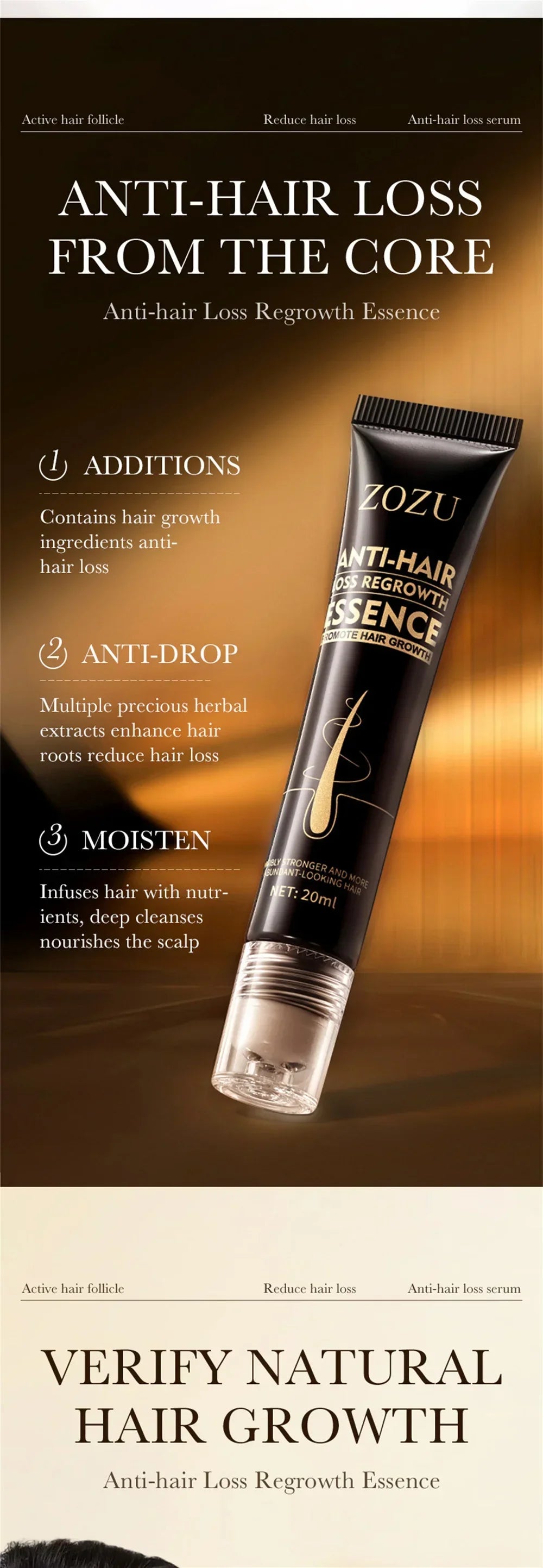 ZOZU Anti Hair Loss Regrowth Essence, Biotin Treatment, Thick Hair