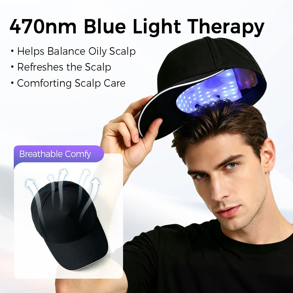 BLUE & RED Light Laser Therapy 3 in 1 Hair Cap 210 LED, Thick Hair