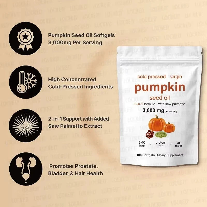 PUMPKIN SEED Oil Softgels 2 in 1 with SAW PALMETTO, GMO & Glucose Free